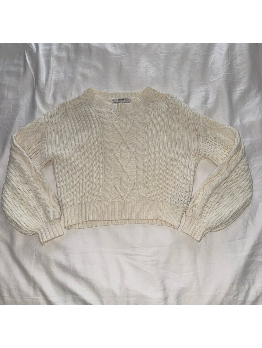 Forever 21 Cropped Cable Knit Sweater Ivory Small